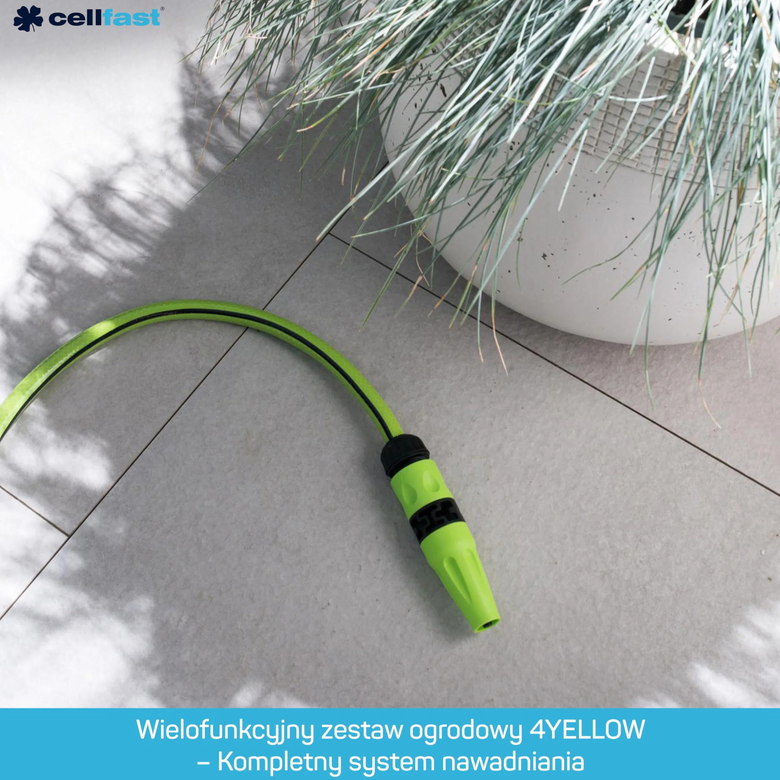 Cellfast Zestaw Wąż Ogrodowy YELLOW, Lekki, Wytrzymały, 4-Warstwowy, Zraszacz, Odporny na UV i Glony, odporność na skręcanie, Technologia REACH, 20 Bar, -10/+50°С temp. 1/2", 15m
