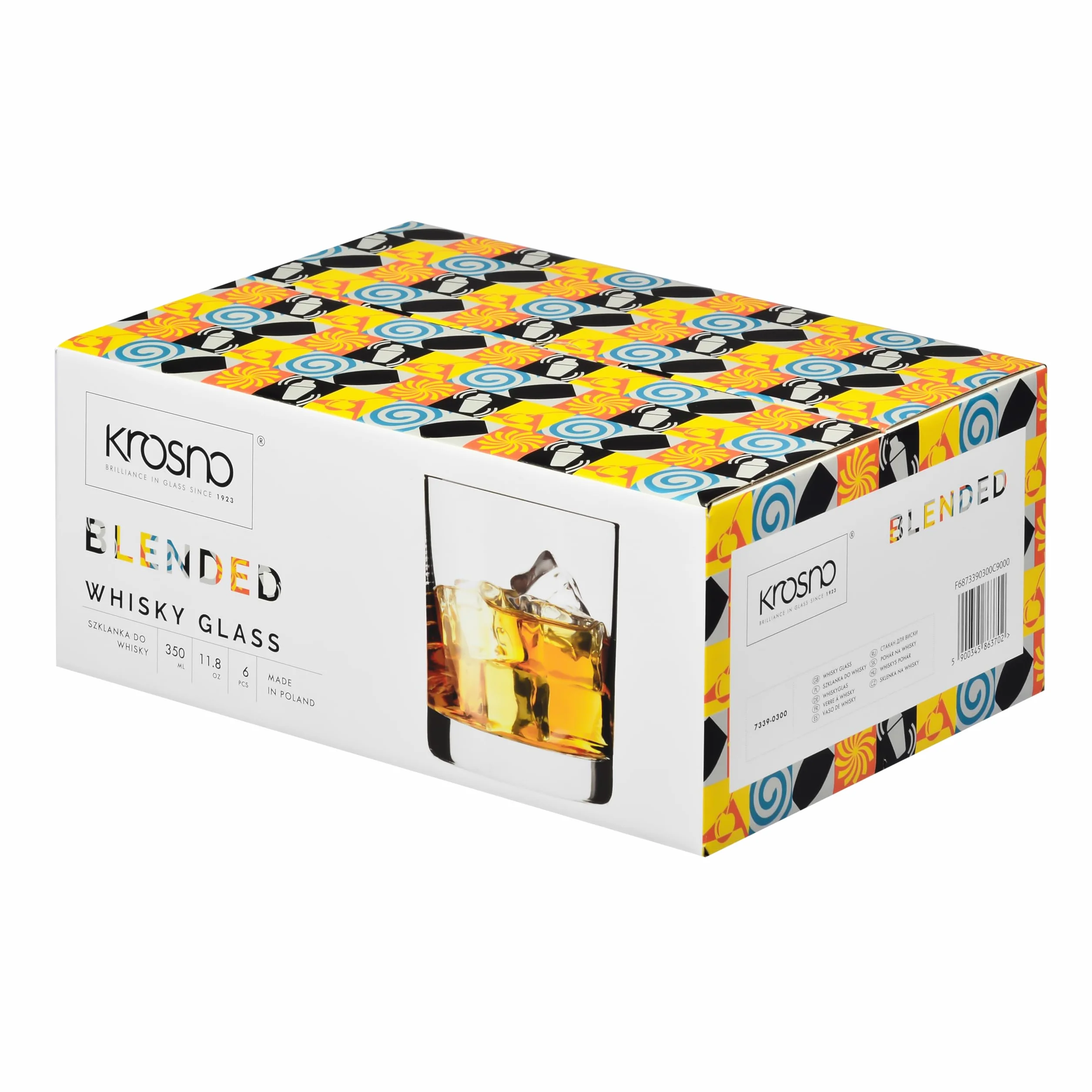 KROSNO Szklanki do Whisky – Zestaw 6 Szklanek, 350 ml – Kolekcja Blended – Idealne do Domu, Restauracji i na Przyjęcia, Można Myć w Zmywarce