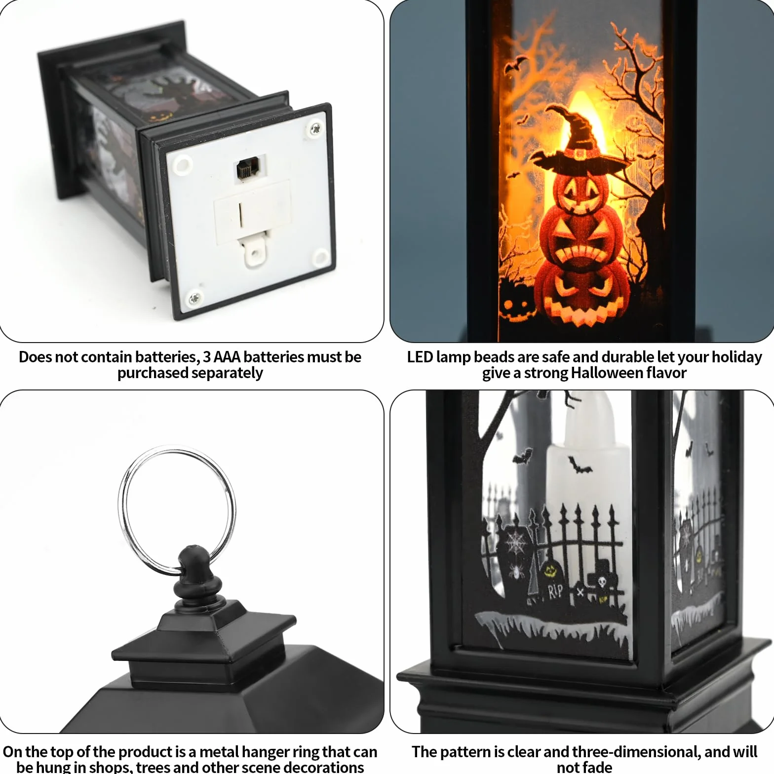 4 latarnie dekoracja LED na Halloween, świecąca wisząca latarnia, wzór dyni, wrony, wiedźmy, dłoni ducha, do wewnątrz i na zewnątrz, na wakacje, do ogrodu, na Halloween, imprezę do dekoracji