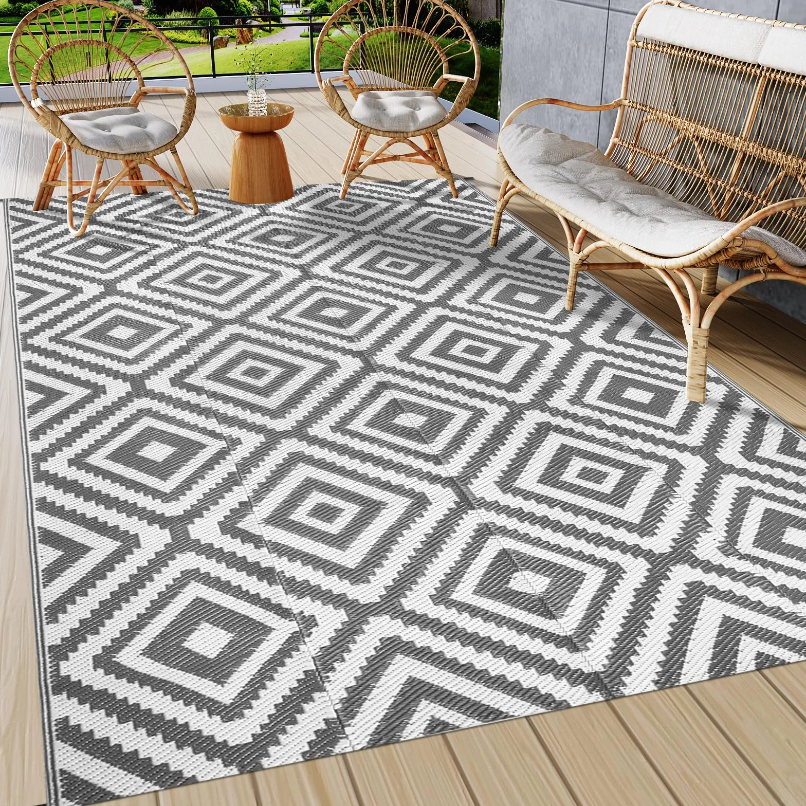 Famibay Dywan zewnętrzny Duży 120 x 180 cm Wodoodporny Zewnętrzny Zmywalny Odporny na promieniowanie UV Plastikowy Dywan Do Ogrodu, Patio, Plażi, Pikników, Kempingu, Podwórka