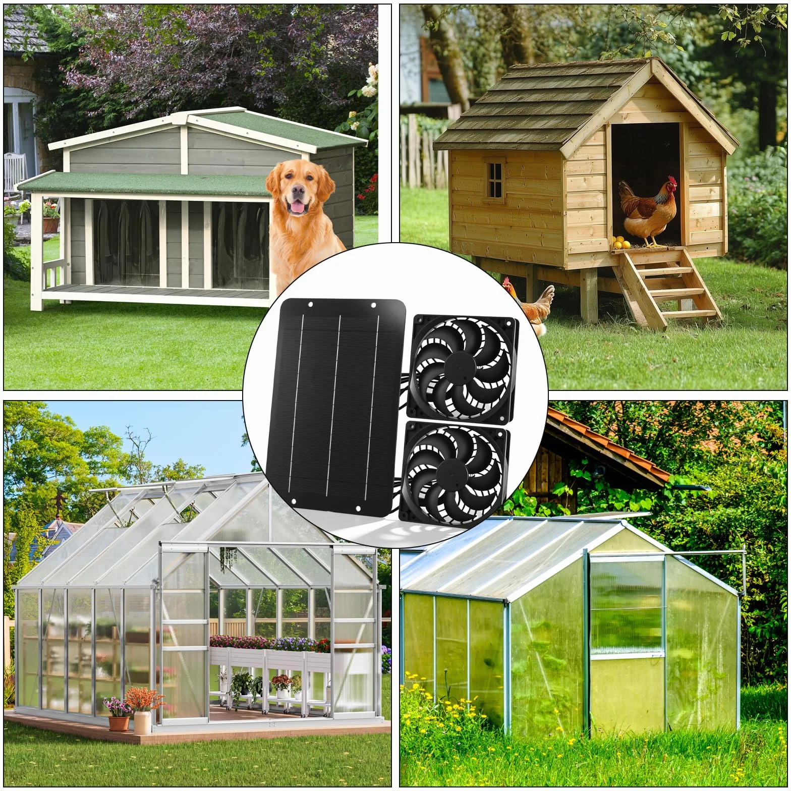 Joycabin Wentylator solarny, zestaw wentylatorów z modułem solarnym, 12 V, 10 W, podwójny wentylator wydechowy, przenośny solarny wentylator wyciągowy do szklarni, kurnika, szopy, domku dla zwierząt