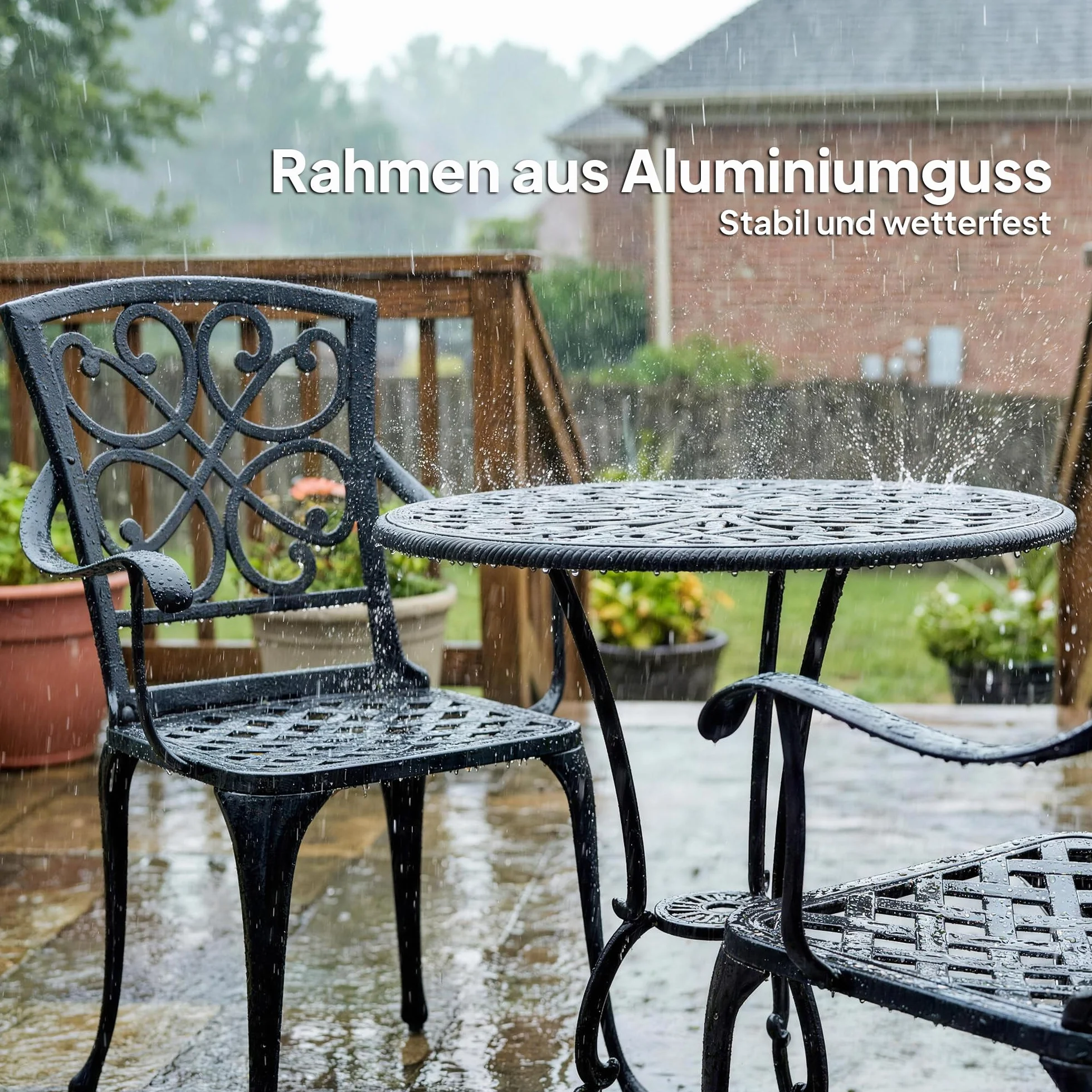 Outsunny 3-częściowy zestaw bistro ogrodowy okrągły stół z 2 krzesłami otwór na parasol, antyczne meble ogrodowe z odlewu aluminium, zestaw balkonowy na zewnątrz, taras czarny