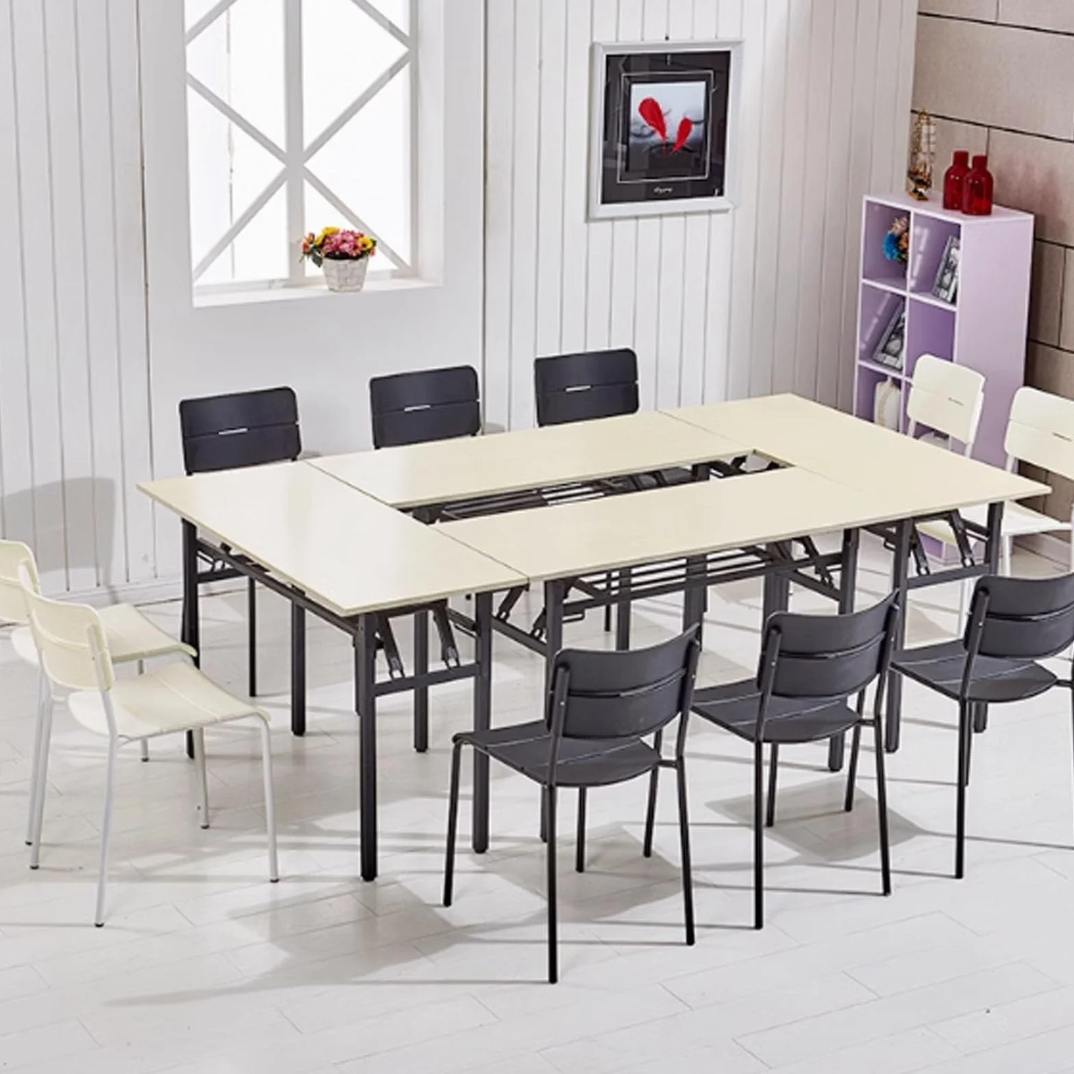 Składany stół konferencyjny 120 x 40 cm – prostokątny stół treningowy z antypoślizgowymi nogami i nośnością 200 kg, idealny na spotkania i do użytku biurowego, wykończenie drewniane