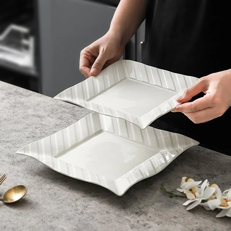 Talerz obiadowy talerze 24 cm wzór linii biały hotel restauracja ceramiczna zastawa stołowa domowe naczynie kreatywne kwadratowe zachodnie jedzenie talerz deserowy stek płytki talerz do naczyń można