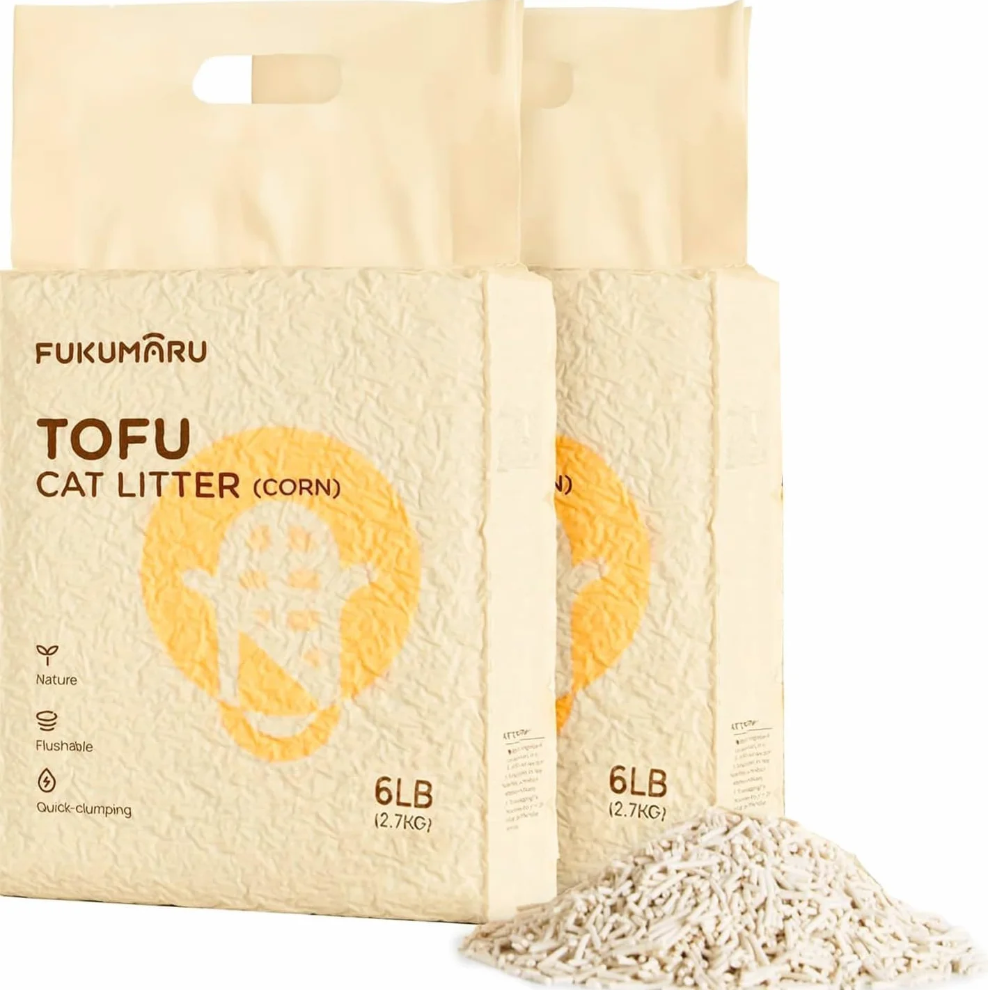 FUKUMARU Tofu żwirek dla kotów, 10,8 kg, mieszany pellet kukurydziany, bezpyłowy i lekko grudkowaty, kontrola zapachu, nadaje się do mycia w zmywarce, niewielkie pozostałości
