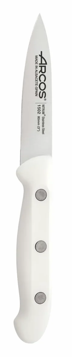 Arcos Nóż do obierania ze stali nierdzewnej nitrowej 80 mm – ergonomiczny uchwyt z polipropylenu, idealny do obierania owoców i warzyw – biały, seria Artika