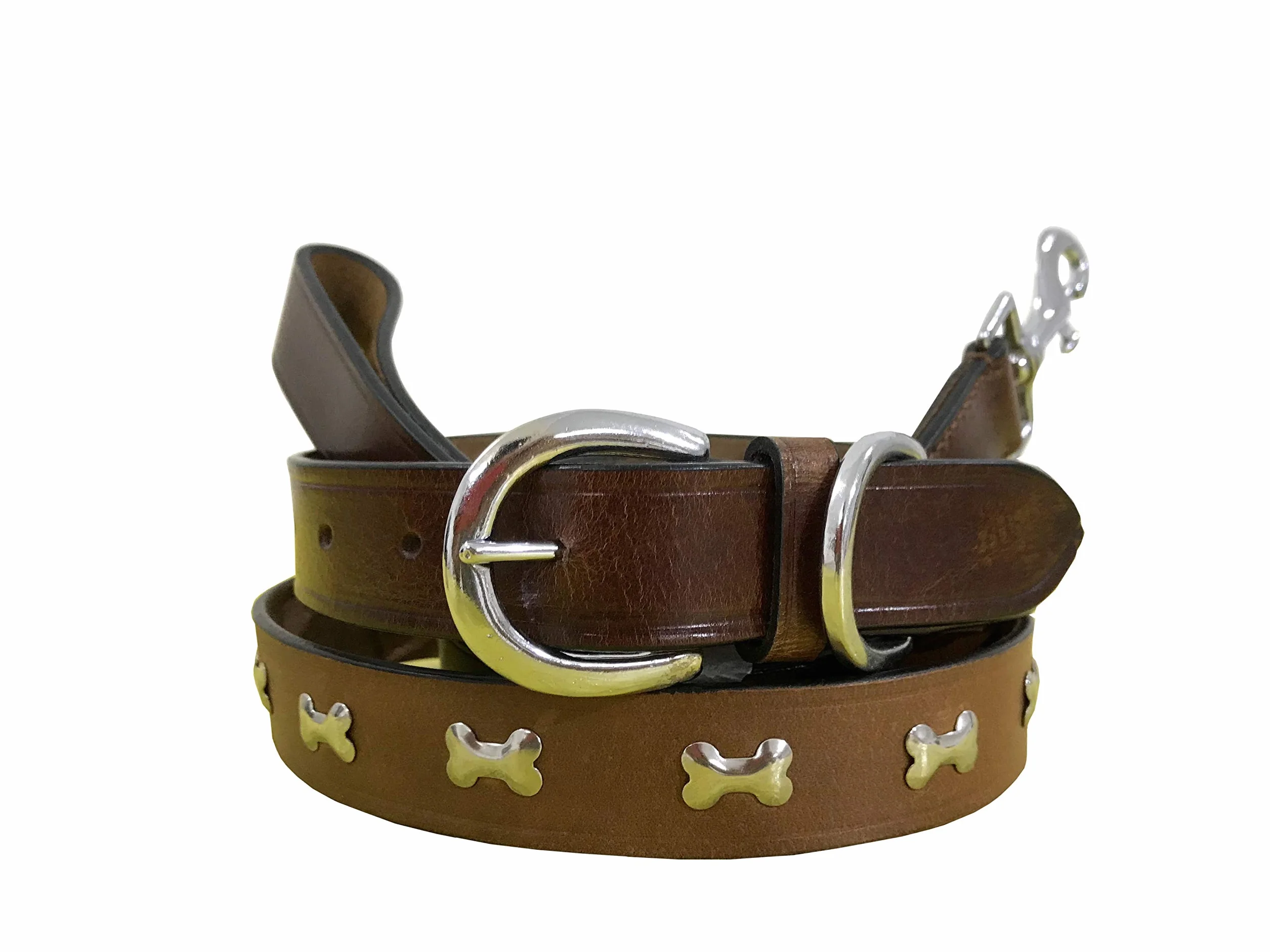 Genuine Leather Dog Collar and Lead Set S 12-15 Inches