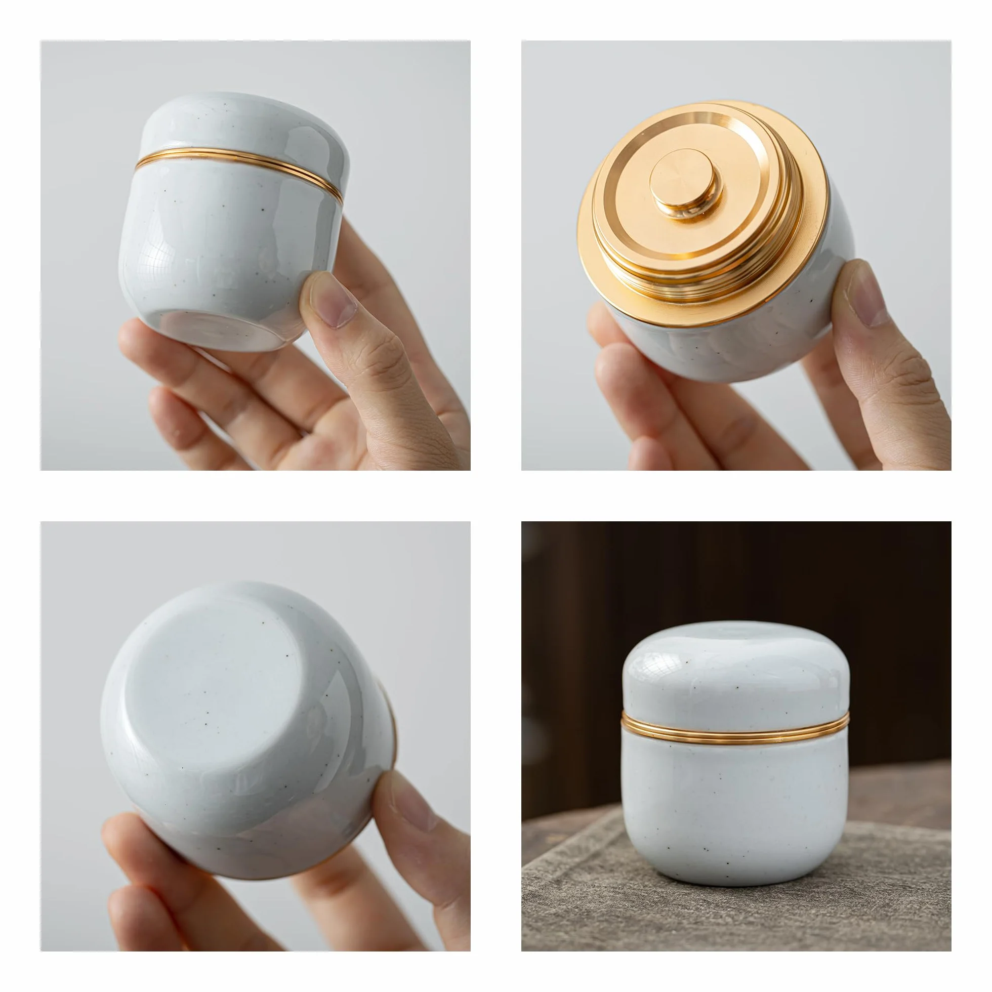 TEANAGOO Ceramic Matcha Jar | Przenośny pojemnik 2,8 uncji / 82,8 ml zapewniającą świeżość, idealny na 18 g proszku Matcha, przyjazny w podróży i kompaktowy design, X3, Lt.grey
