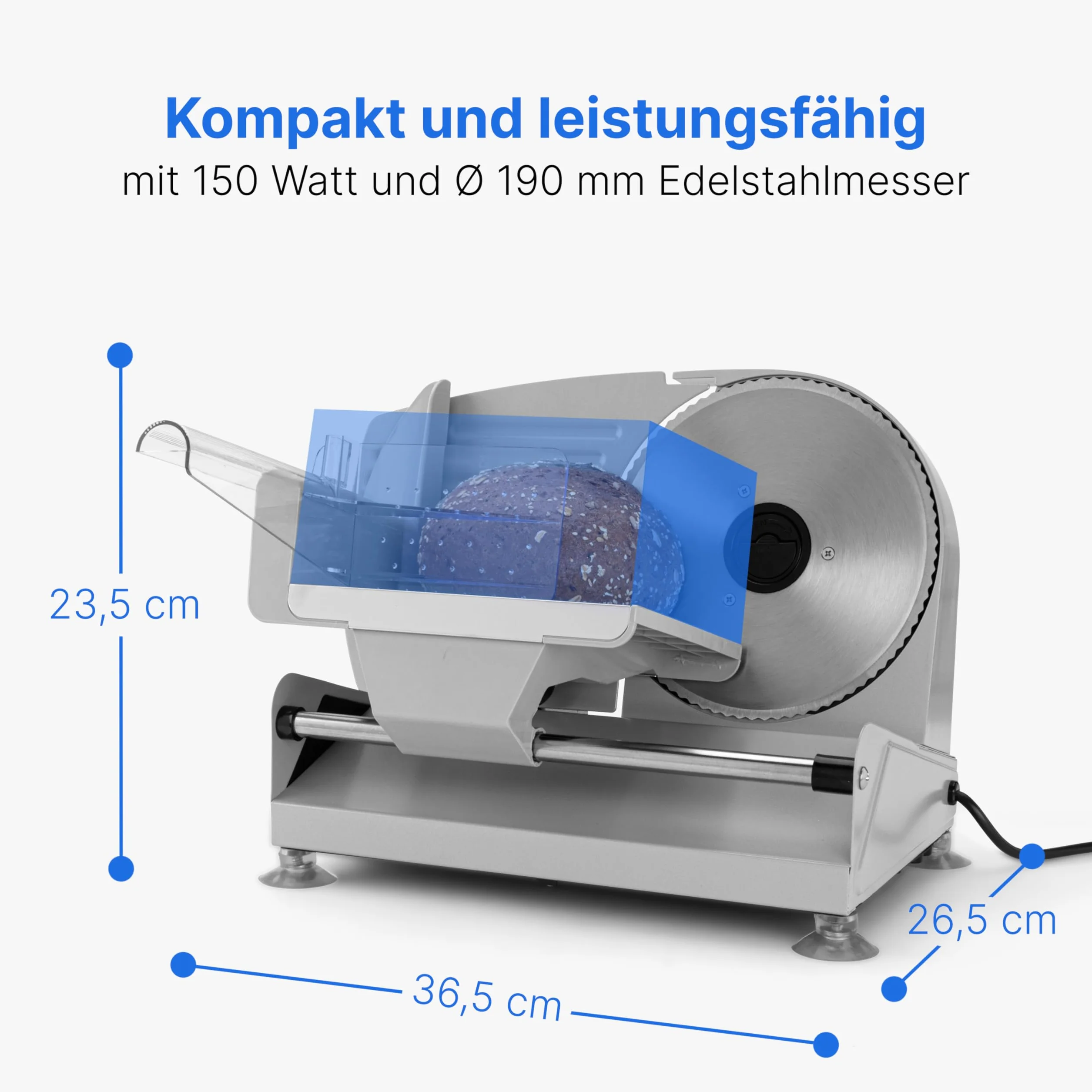 Clatronic® Uniwersalna krajalnica z nożem ze stali nierdzewnej Ø 190 mm | elektryczna krajalnica do chleba z bezstopniową regulacją grubości cięcia (0-15 mm) | krajalnica z metalową obudową | 150 W |