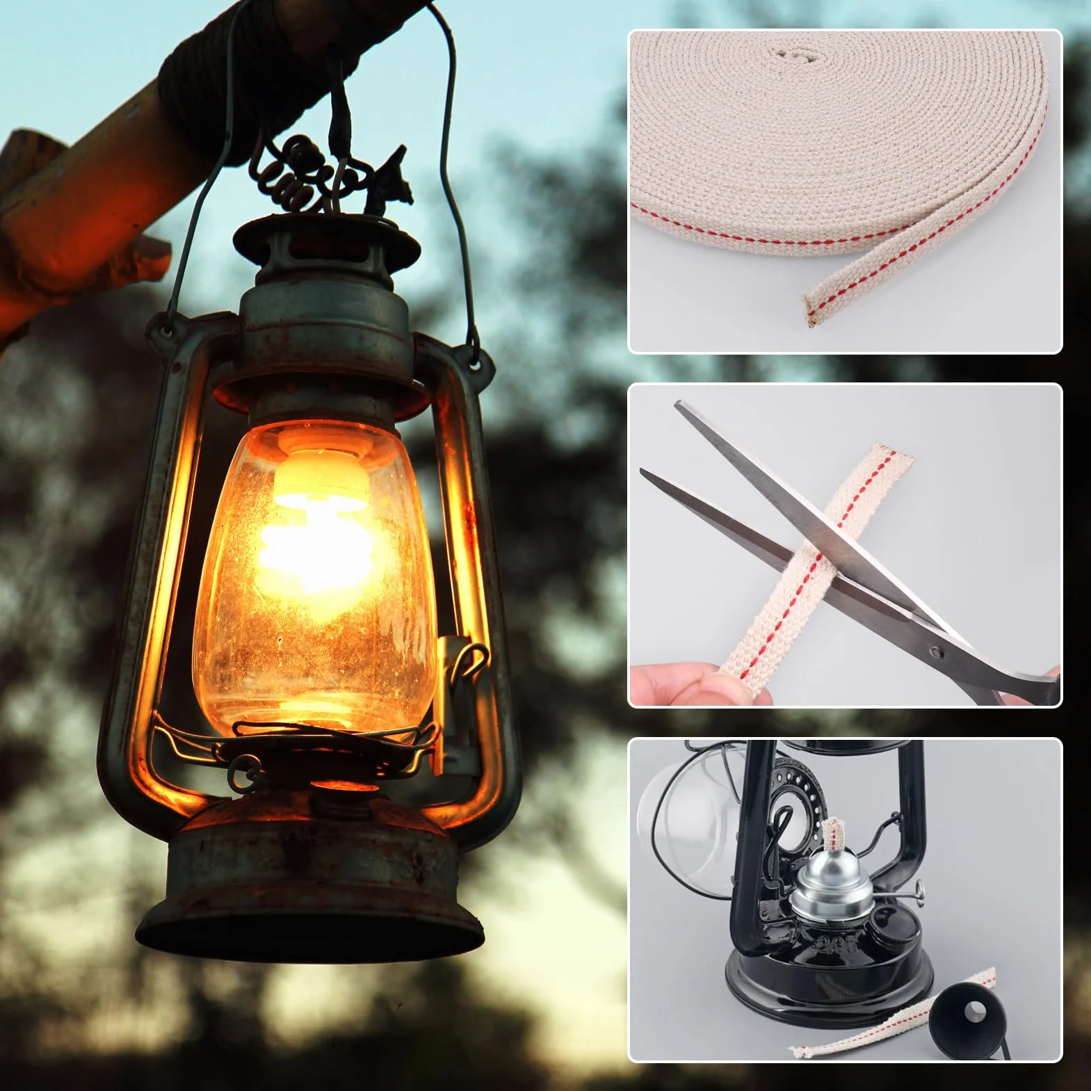 10 metrowych liny do lamp olejowych i parafinowych, płaski bawełniany materiał do lamp, bezwonny lampionowy materiał, szerokość 1,2 cm