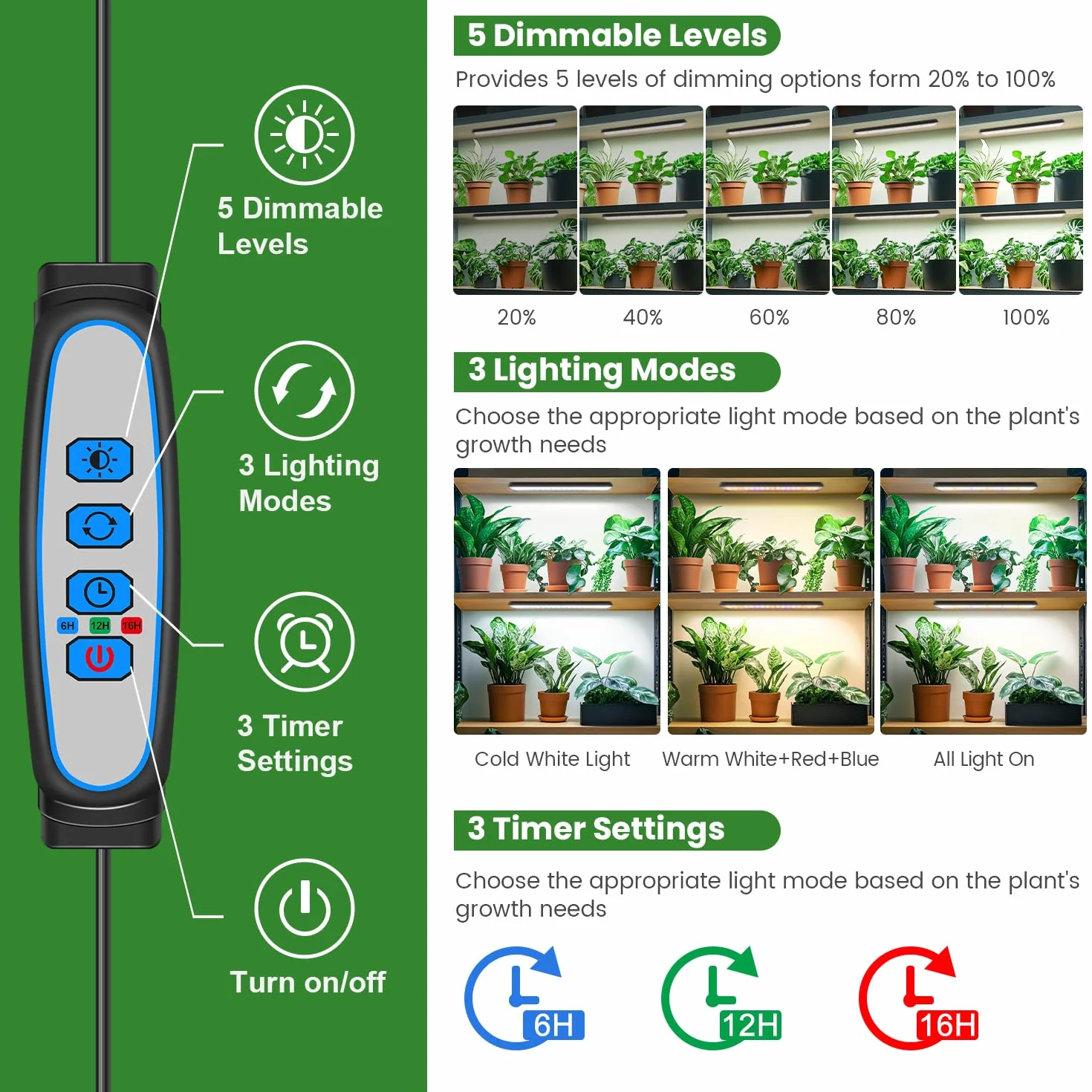 Wolezek Lampa LED do uprawy roślin, pełne spektrum, 420 diod LED z automatycznym timerem 4/8/12/16H, 4 sztuki 35 cm lampa do uprawy roślin z 5 stopniami jasności, lampa do wzrostu roślin