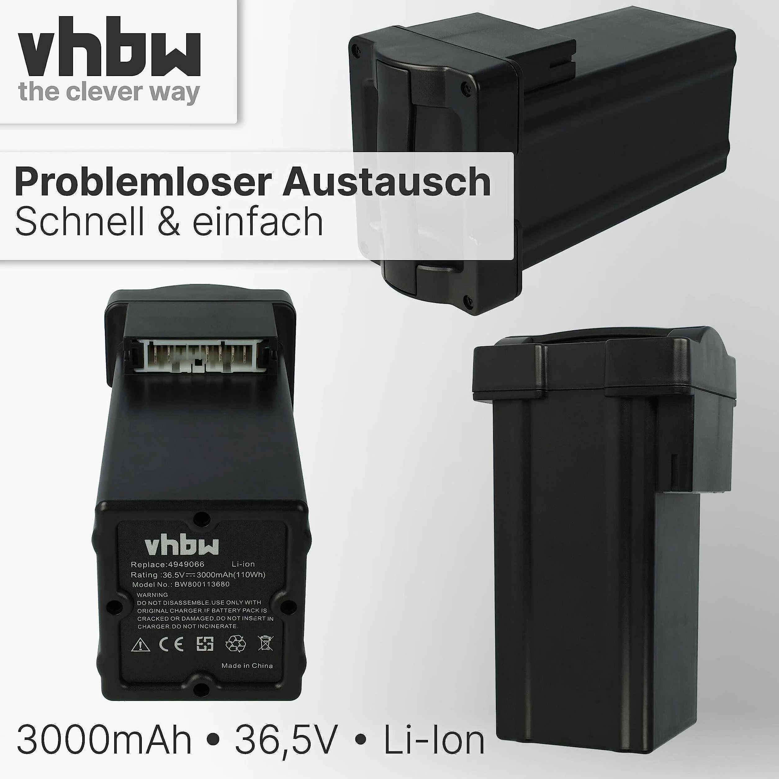 vhbw Akumulator kompatybilny z kosiarką Wolf Garten Power 37, 40, 34 (3000 mAh 36,5 V litowo-jonowa)