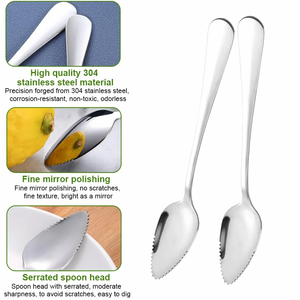 Łyżka do kiwi 10-częściowa, łyżeczka do kiwi, łyżeczka do grejpfrutów 16 cm, ze stali nierdzewnej, łyżka do grejpfrutów z ząbkami, do owoców, deserów, kiwi, jabłek, grejpfrutów (srebrna)