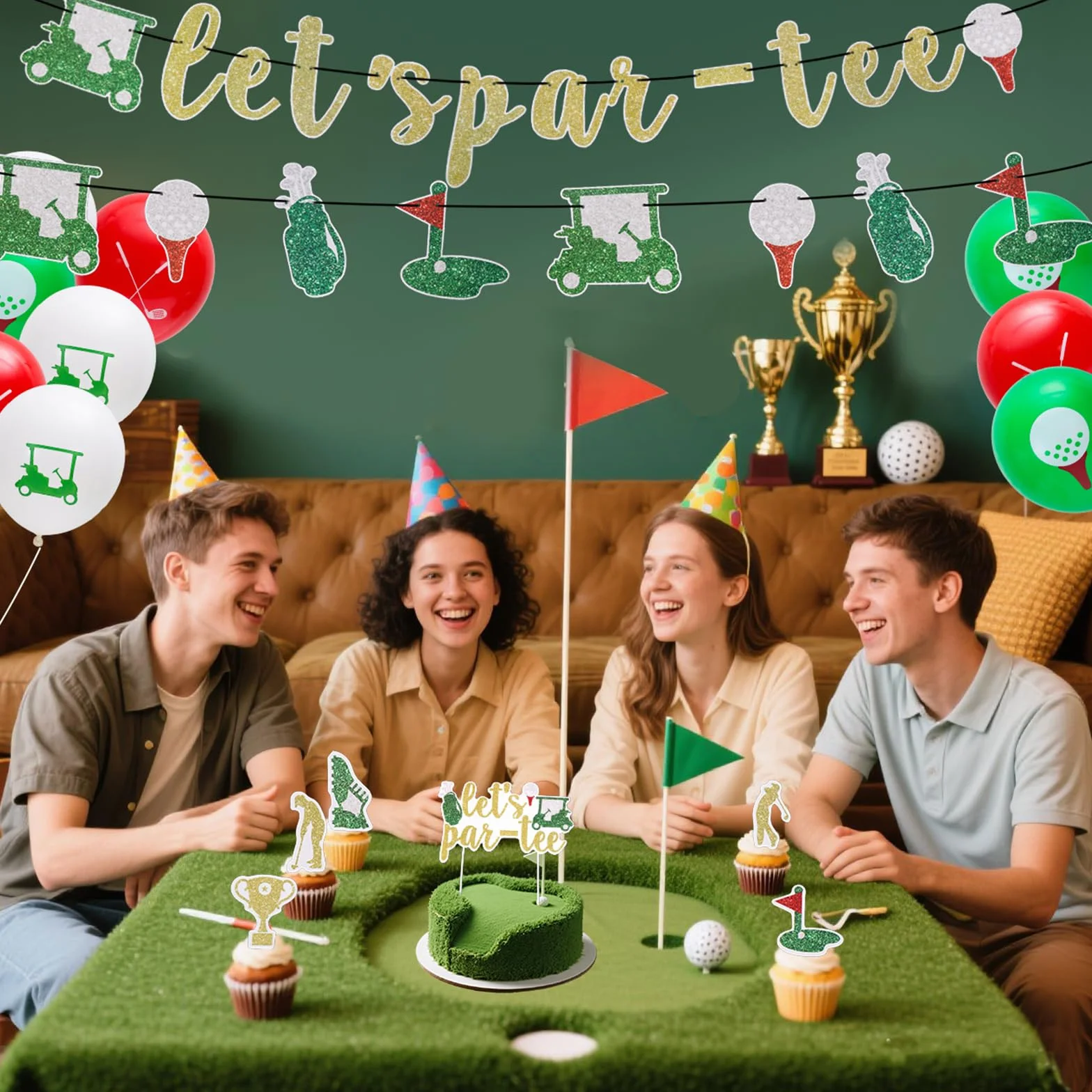 Baner Let's Par Tee, Wstępnie Rozciągnięty Dekoracje na Imprezy Golfowe Girlanda Dekoracje Wiszące Rekwizyty do Zdjęć na Urodziny Baby Shower Emeryturę Lub Imprezy o Tematyce Sportowej