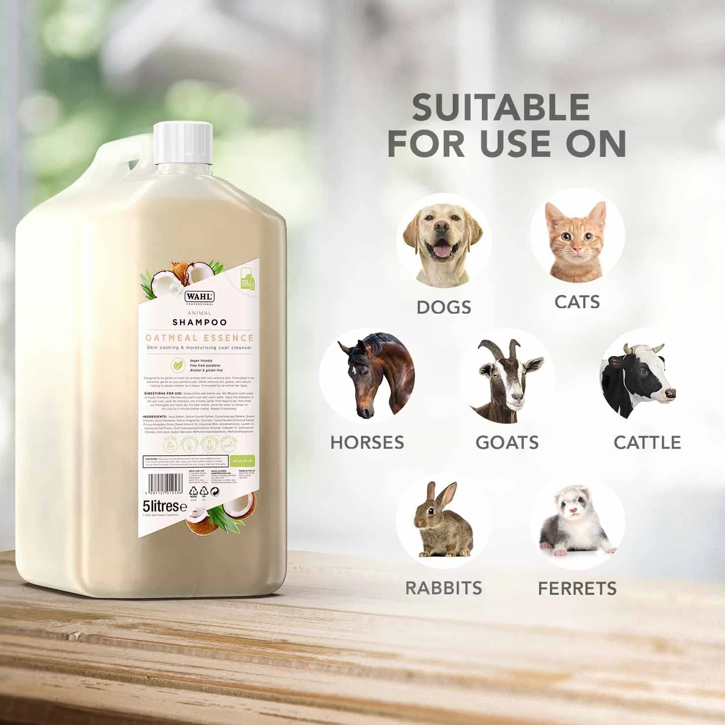 WAHL Szampon dla Psów Oatmeal Essence - 5L, Koncentrat 15:1, Naturalna Formuła, Wegański, Wrażliwa Sierść i Skóra