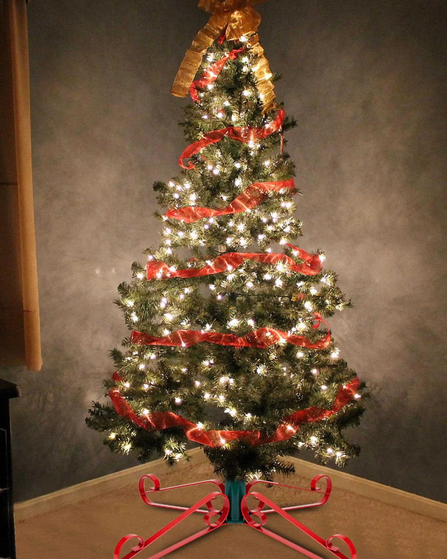 PUDO Stojak na choinkę, stojak na choinkę: Grace Artificial Christmas Tree Stand zielony i czerwony