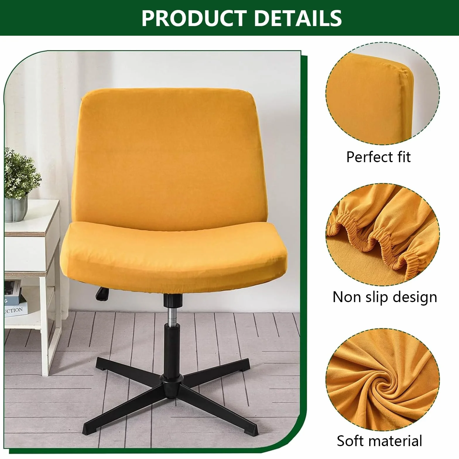 Pokrowiec Na Krzesło Biurowe Velvet Criss Cross Stretch Armless Protector - Uniwersalny(Yellow,1 piece)