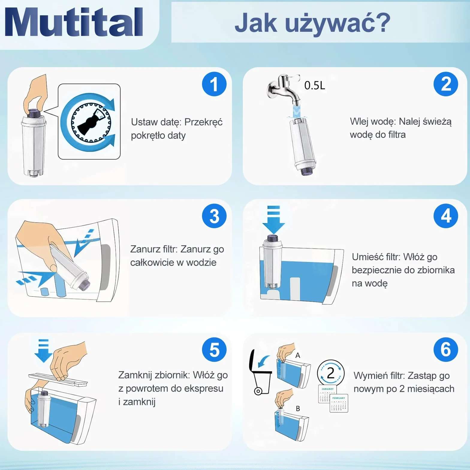 Mutital sztuk w pełni automatycznych filtrów do wody, zamiennik kompatybilny z serią Delonghi ECAM, Dinamica, Cappuccino, Magnifica, ETAM Autentica i różnymi modelami firmy Esam (12 Stück)