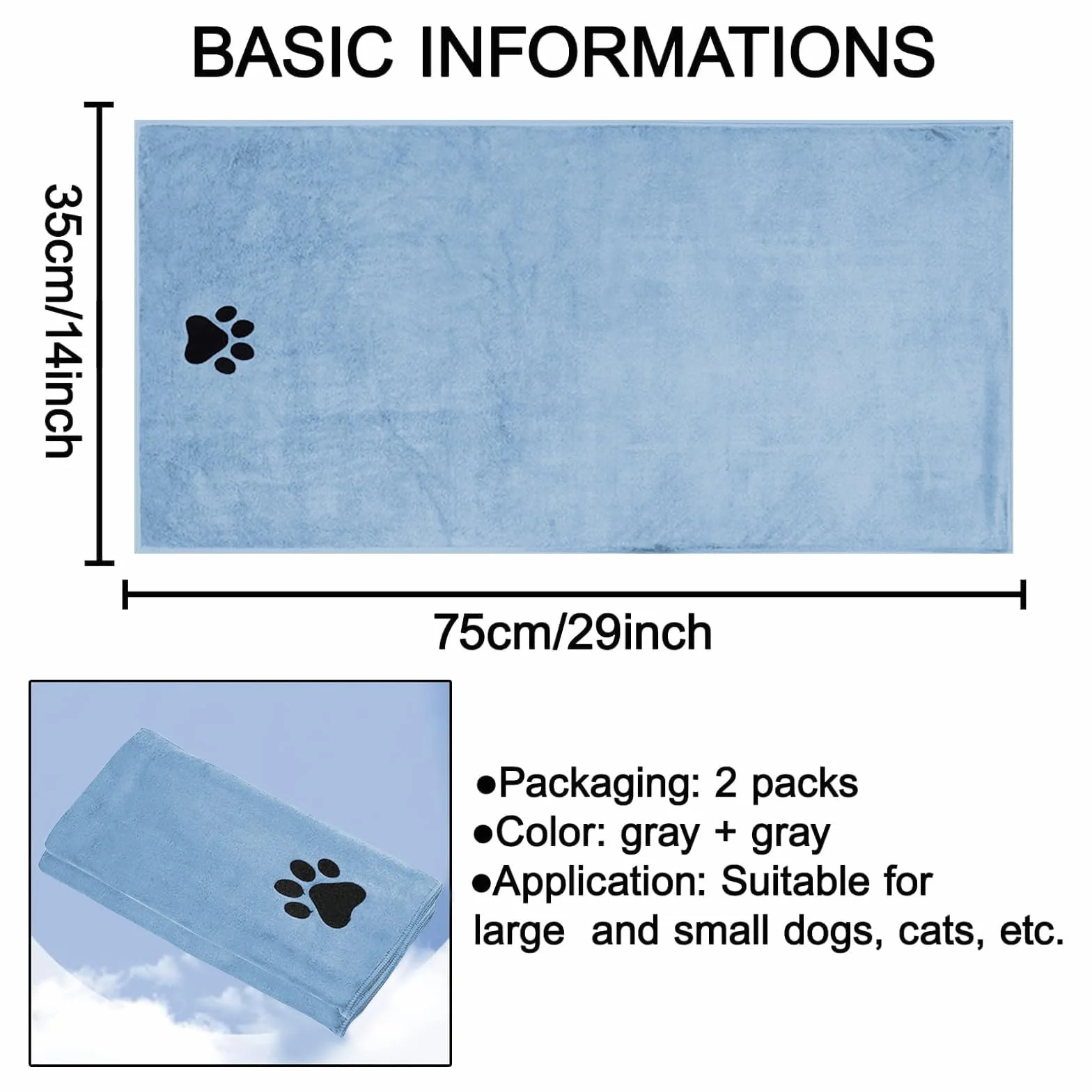 Ręczniki dla psów z mikrofibry 75x35 cm zestaw 2 szt. szybkoschnące chłonne