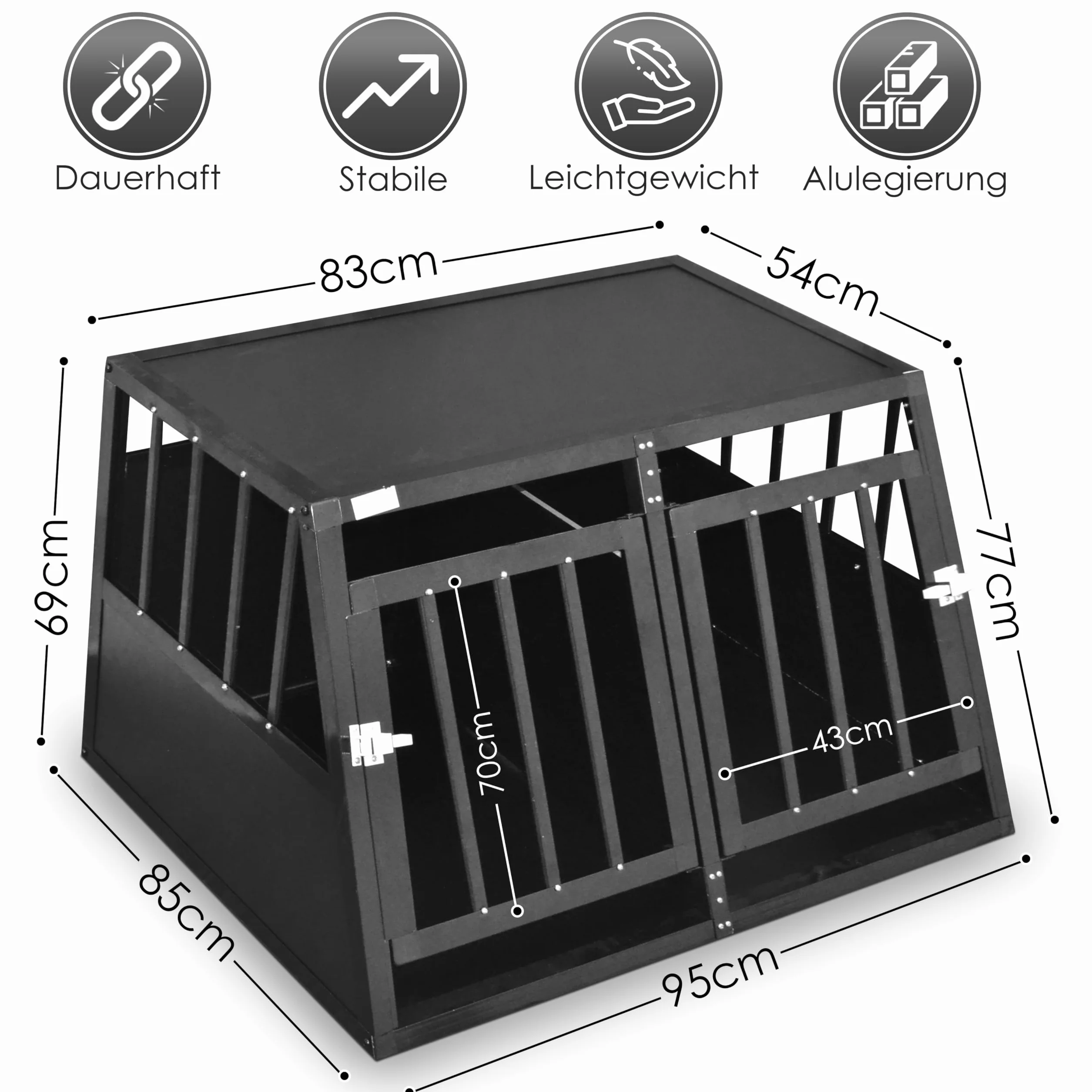 Defacto Aluminiowa skrzynka transportowa dla psów XXL 95 x 85 x 69 cm czarny