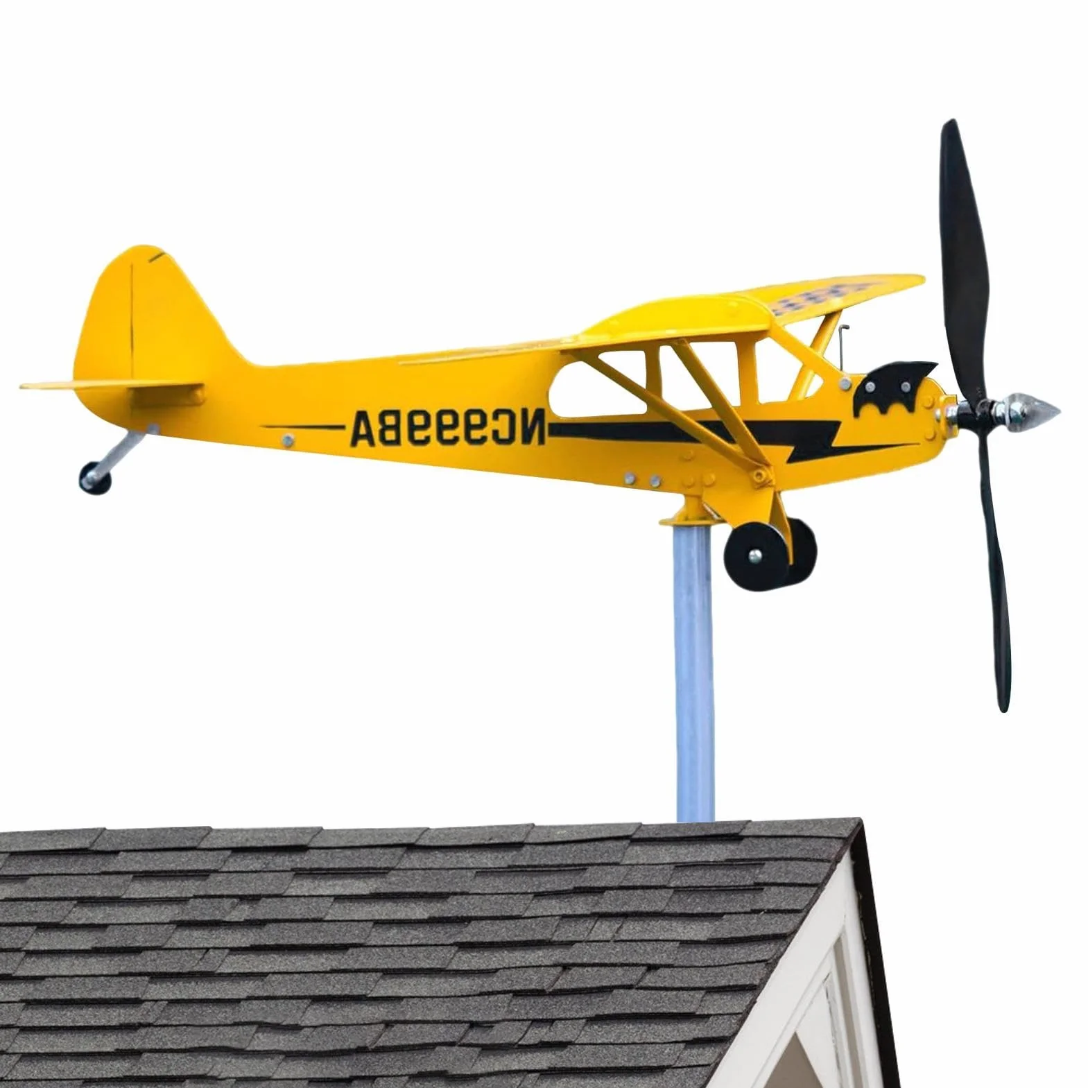 Piper J3 Airplane Weathervane Windmill New Airplane Wind Spinsner Metalowy wiatrak wiatrowskaz, wiatraki na podwórko ogrodowe słupki ozdoby, metalowa dekoracja wiatrowskazu