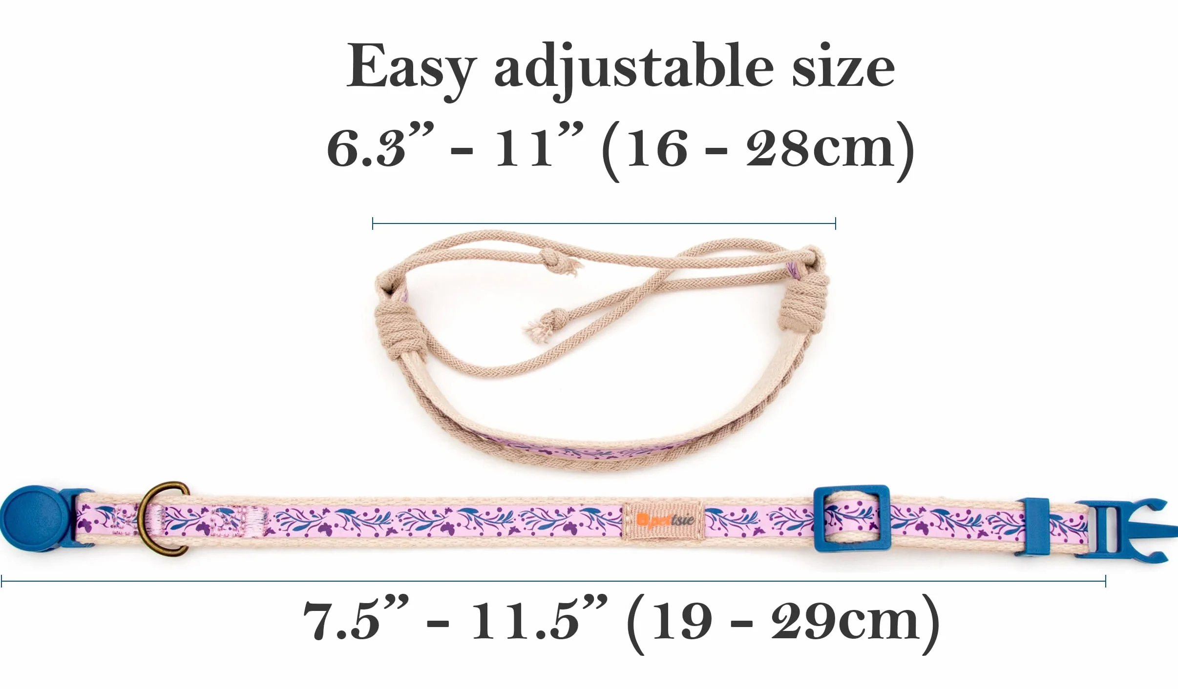 Pettsie Bransoletka przyjaźni dla kota z obroży, 100% bawełna, regulowana 19-29 cm, fioletowa