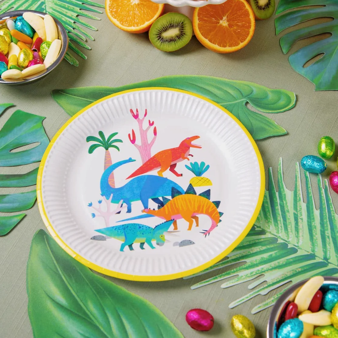 Talking Tables Papierowe talerze z dinozaurami idealne dla dziewcząt lub chłopców, przyjęcie urodzinowe, baby shower, solidne opakowanie 8 szt