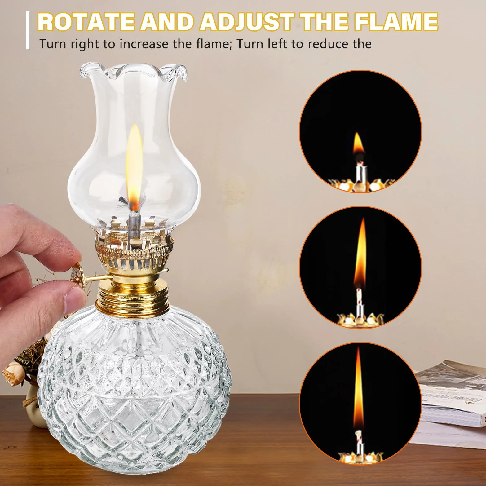 Lampa naftowa do wnętrz, 2 sztuki, lampy olejowe ze szkła, retro, nostalgia, przezroczysta, regulowana jasność, wiatroszczelna, dekoracyjna lampa olejowa do salonu, do użytku w sytuacjach awaryjnych