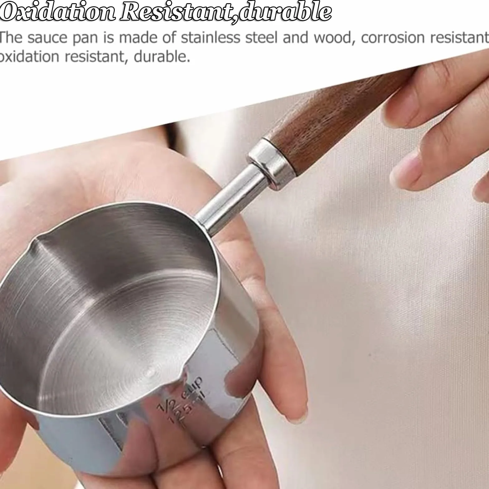 200 ml przenośny garnek ze stali nierdzewnej, mały garnek do mleka, mały garnek, patelnia do sosów, garnek do zupy z drewnianym uchwytem, kuchnia mleka, sos, kawa, herbata, zupa