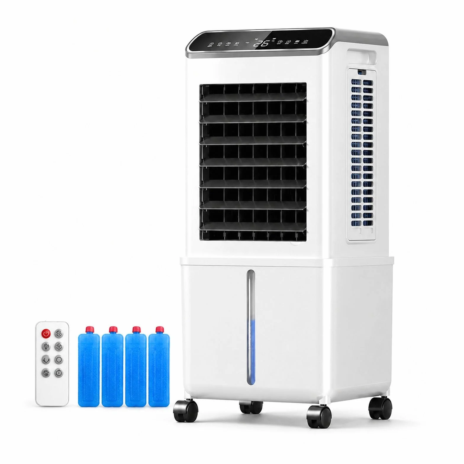 Przenośny Klimatyzer Ewaporacyjny, Klimatyzator Przenośny bez Rury, Zbiornik 10 L, Timer 24 h, Pilot, 4 Wkłady Chłodzące do Sypialni, Salonu, Biura
