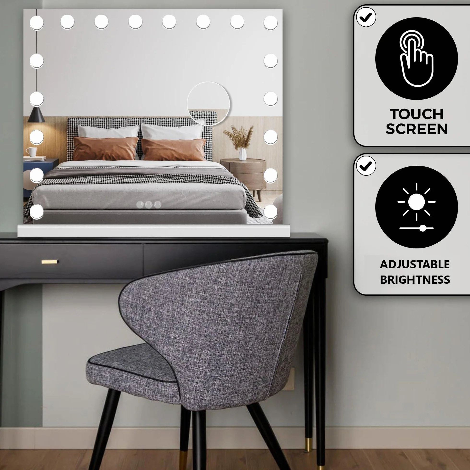 Bayt Lustro do makijażu Hollywood 80x60, regulowane oświetlenie LED, wbudowany Bluetooth, 10-krotne powiększenie, białe