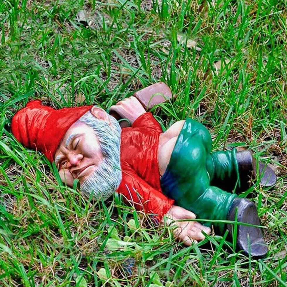 SXFENG Krasnale ogrodowe, krasnale ogrodowe, dekoracja ogrodu, dekoracja na taras, balkon, kreatywne pijane krasnale ogrodowe (czerwone)