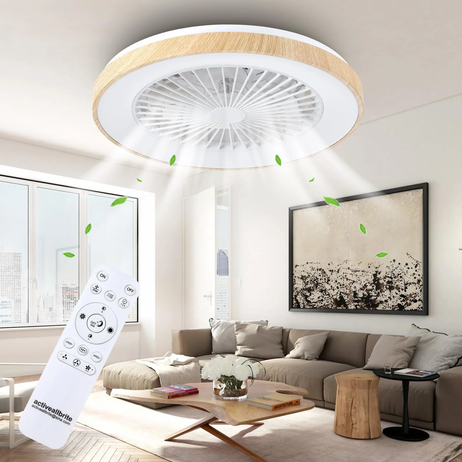 Wentylator sufitowy z oświetleniem do sypialni, Ø 48 cm, cichy silnik DC 20 W, pilot zdalnego sterowania, 6-biegowy, nowoczesna lampa sufitowa LED 40 W z wentylatorem, RGB, możliwość ściemniania, 3000