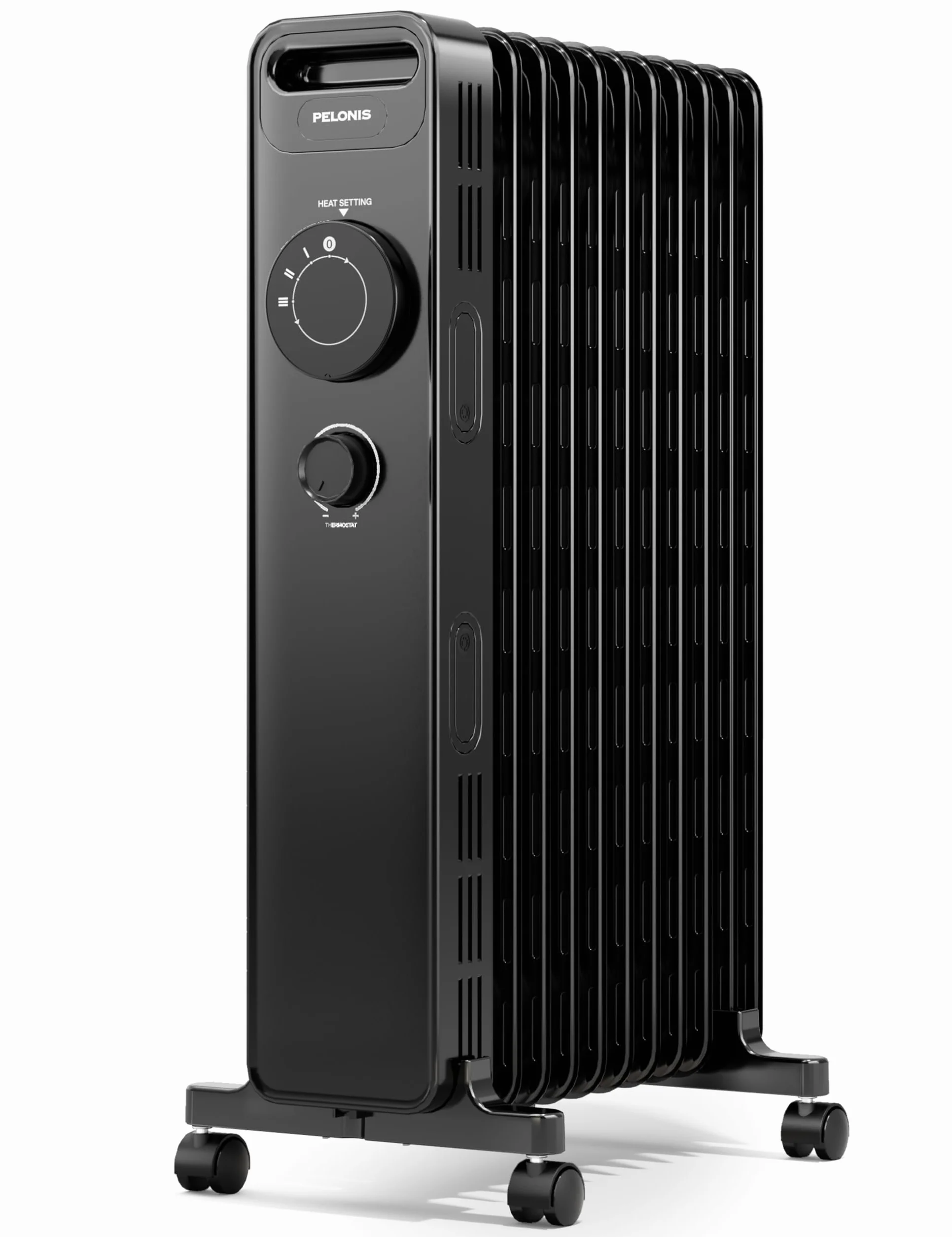 PELONIS Grzejnik olejowy z regulowanym termostatem, grzejnik elektryczny z 3 stopniami grzania, regulowany termostat, zabezpieczenie przed przewróceniem i przegrzaniem, energooszczędny, 2,3 kW, 21 m²