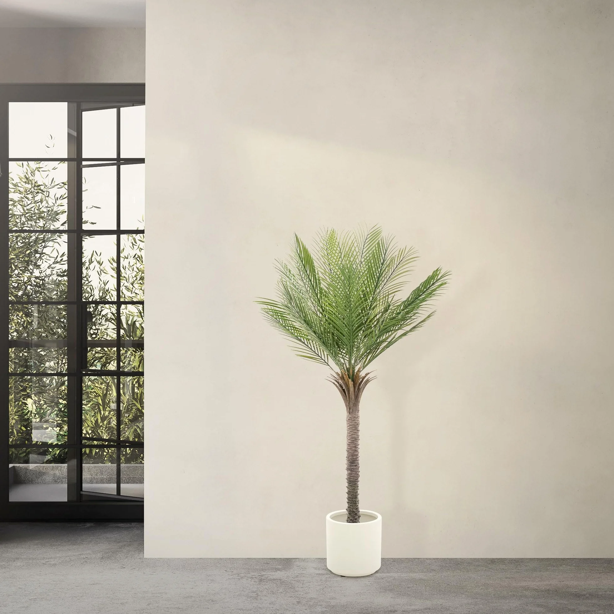 ML-Design sztuczna palma 150 cm duza roslina tropikalna dekoracja roslinna w doniczce Plastikowa roslina doskonala do wnetrz oraz przestrzeni na zewnatrz realistyczne drzewo do salonu biura lub ogrodu