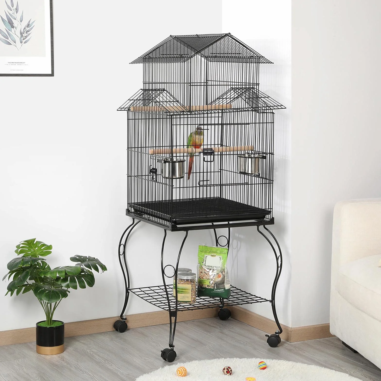 Yaheetech Klatka dla ptaków ze stojakiem 59 x 59 x 139,5 cm