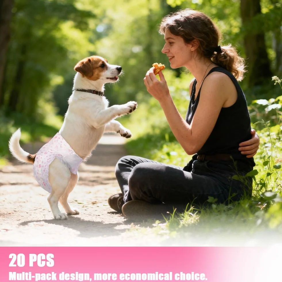 AUYAO Jednorazowe pieluchy dla psów, 20 szt. dla suczek, majtki menstruacyjne, super chłonne i miękkie, XS