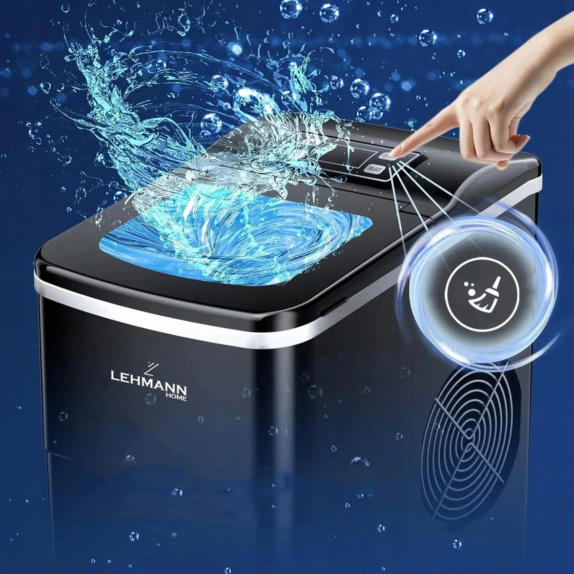 LEHMANN ‎LHOIM-1222 kostkarka do lodu 2 l, 9 kostek lodu w ciągu 6-12 minut, 12 kg w ciągu 24 godzin, automatyczne czyszczenie, 2 rozmiary kostek lodu, idealna do kuchni, biura, baru i na imprezę