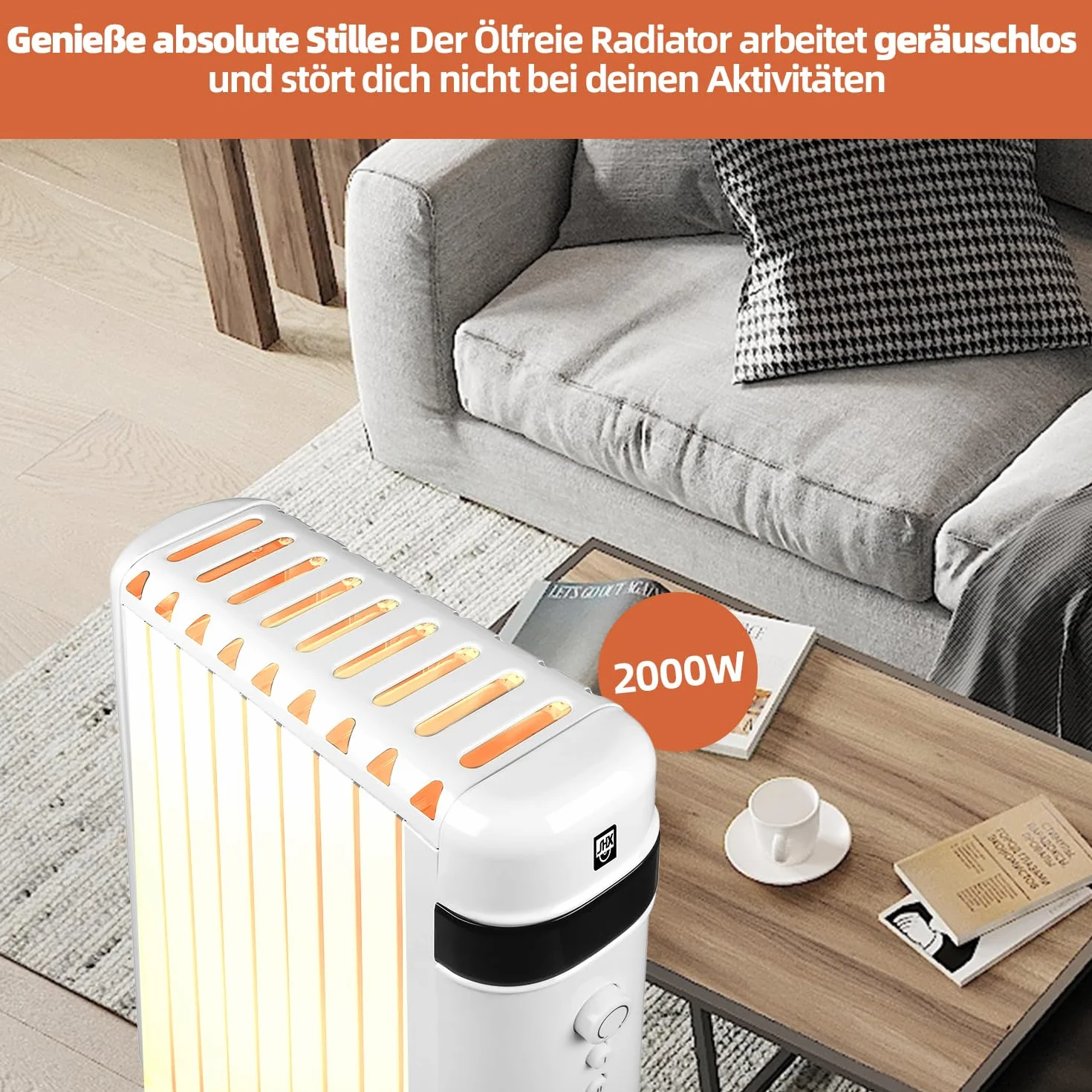 SHX SHX30ROF2000 bezolejowy grzejnik 2000 W, grzejnik elektryczny z 2 stopniami ogrzewania, tryb oszczędzania energii, termostat, automatyczne wyłączanie, zabezpieczenie przed przewróceniem, błyszczący biały