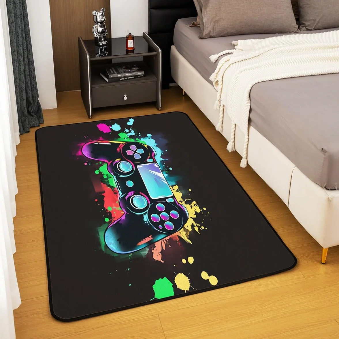 Loussiesd Dywan do salonu dla graczy, 100 x 150 cm, gamingowy dywan akcentujący dla chłopców, dziewcząt, nastolatków, nowoczesny kontroler konsoli do gier, wewnętrzna mata podłogowa, joystick, węgiel,