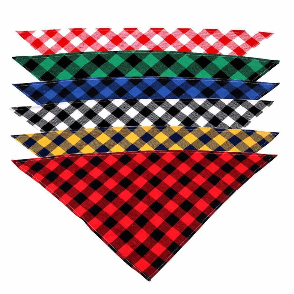 Bawełniana chusta na szyję dla psa bandana w kratkę regulowana zielono-czarna rozmiar S