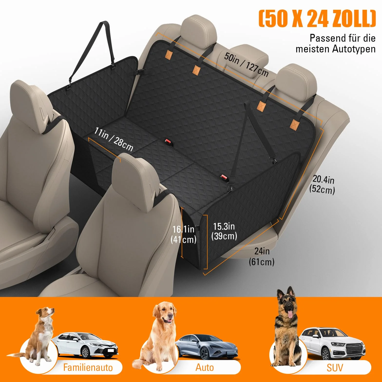 Pokrowiec na tylne siedzenie samochodu dla psa 127x62 cm wodoodporny ochraniacz czarny