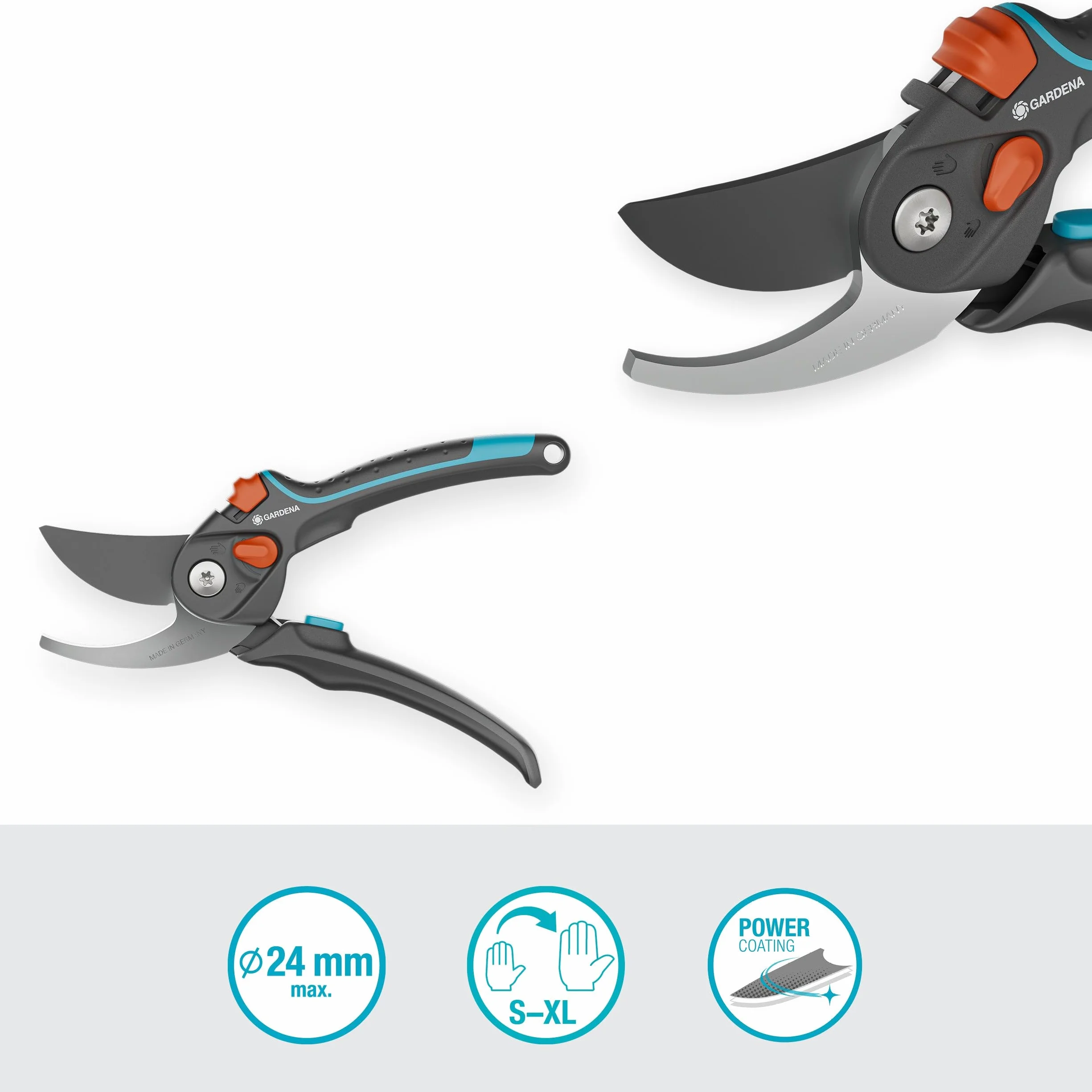 Gardena Nożyce ogrodowe PremiumCut Pro Flex, cięcie obejściowe, do świeżego drewna, średnica cięcia 24 mm, ergonomiczne uchwyty, ostrza PowerCoating, wyprodukowano w Niemczech (12252-20)