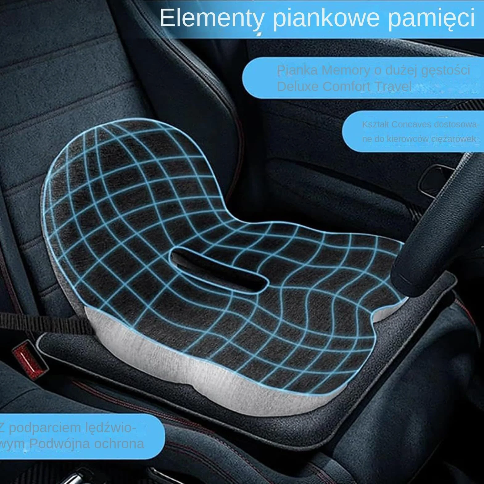 Back and Seat Cushion, Memory Foam Chair, Integrated Lumbar Support, Orthopedic Tailbone Mat, Ergonomic Sitting Comfort for Women Men Elderly Adults Dorm Room Truck