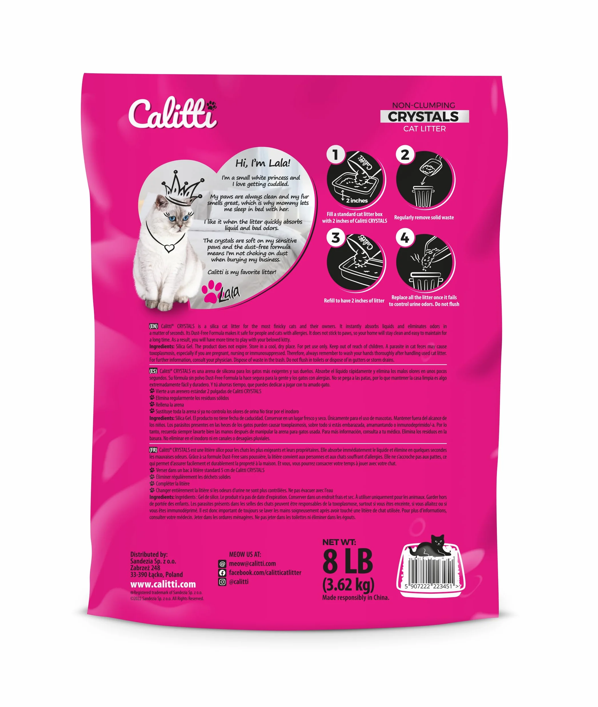 Calitti Crystals Silikonowy Żwirek do Kuwety Bezpyłowy Antybakteryjny 3,8l x 8