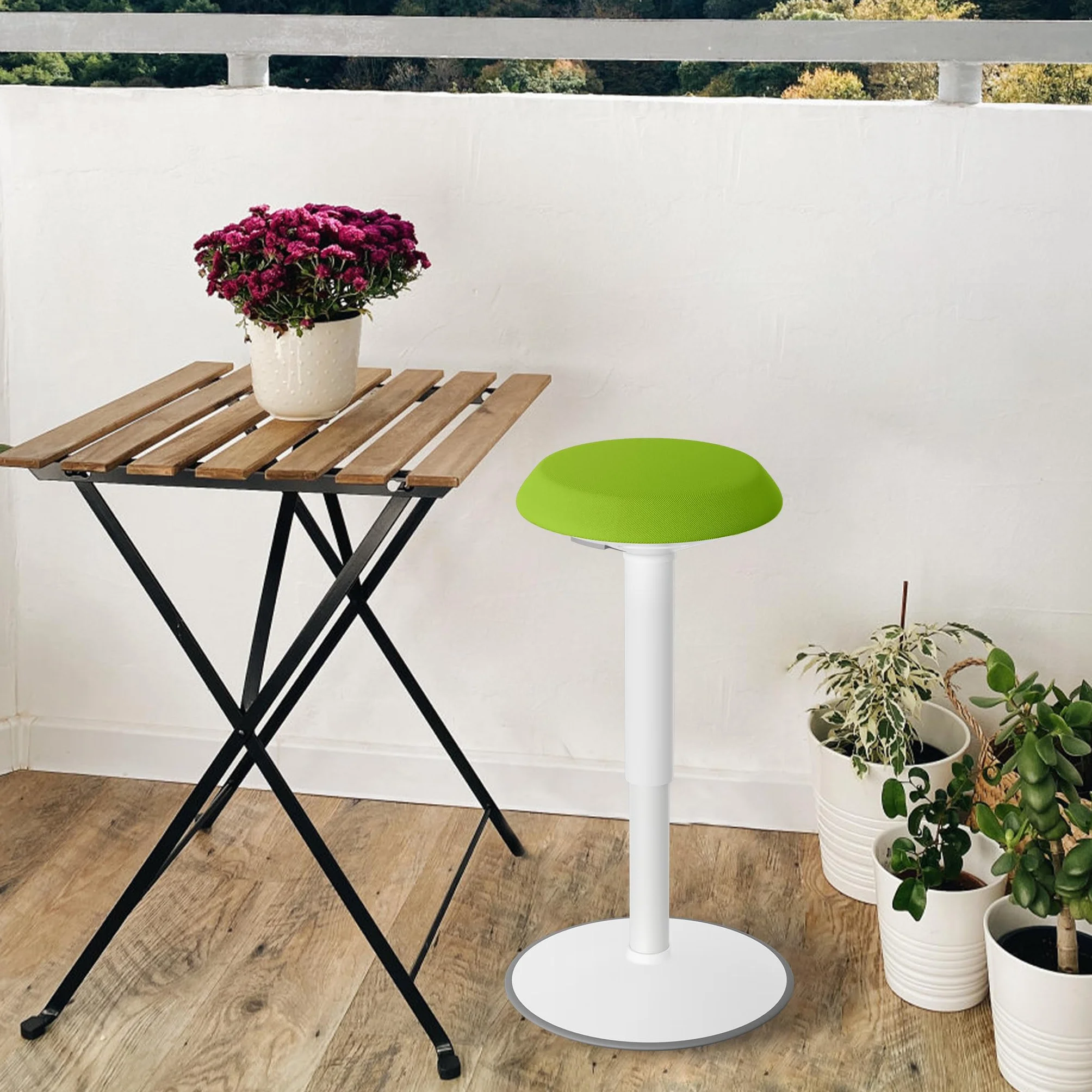 Froadp Stołek biurowy, ergonomiczny taboret, stojący z regulacją wysokości 43-61 cm, antypoślizgowy, do salonu, baru, biura, zielony, okrągły