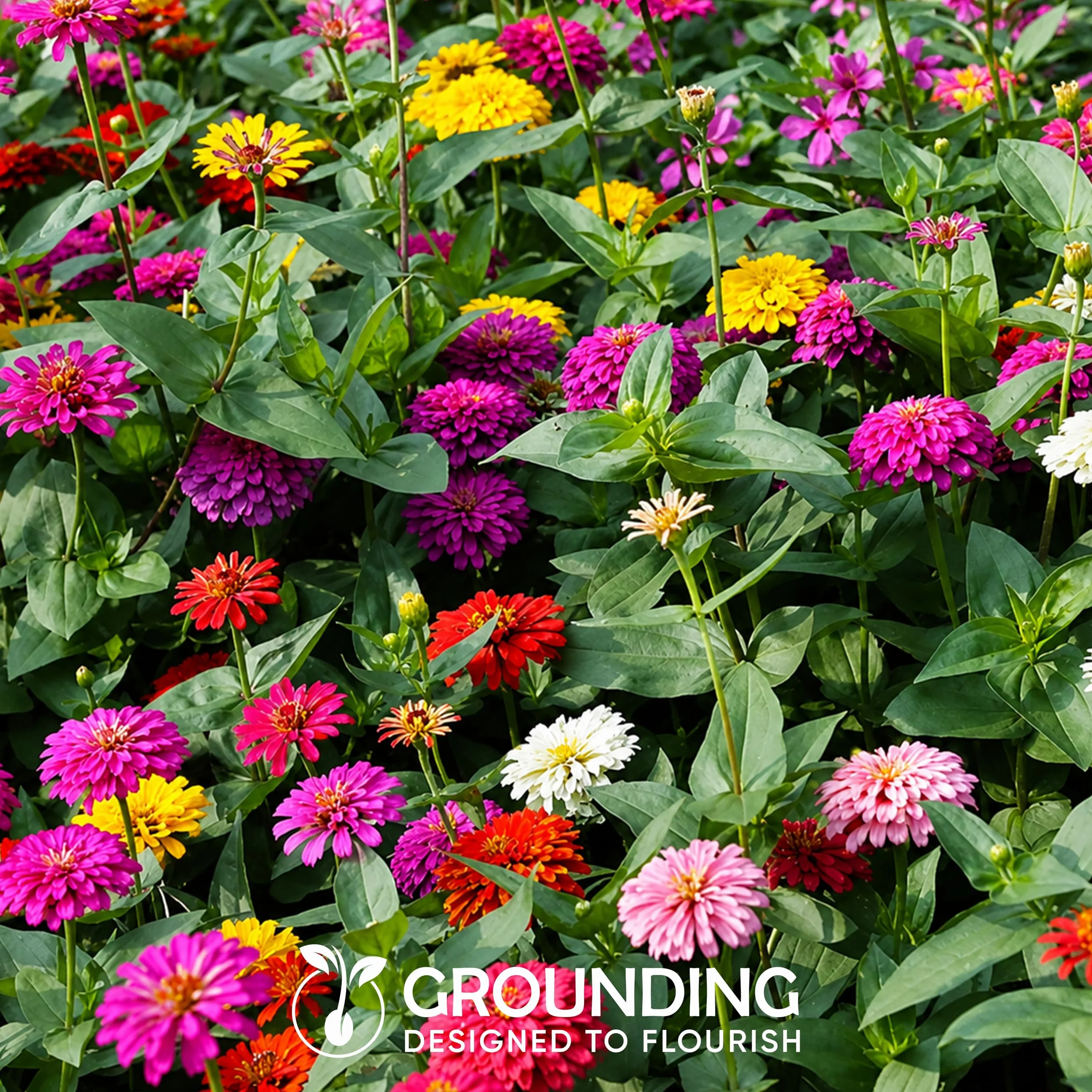 Grounding - Zinnia Elegans “Zinnita Mix” Seeds, 350+ seeds - Compact globe-shaped multicolor flowers (~20 cm) for pots, planters & beds - European Quality