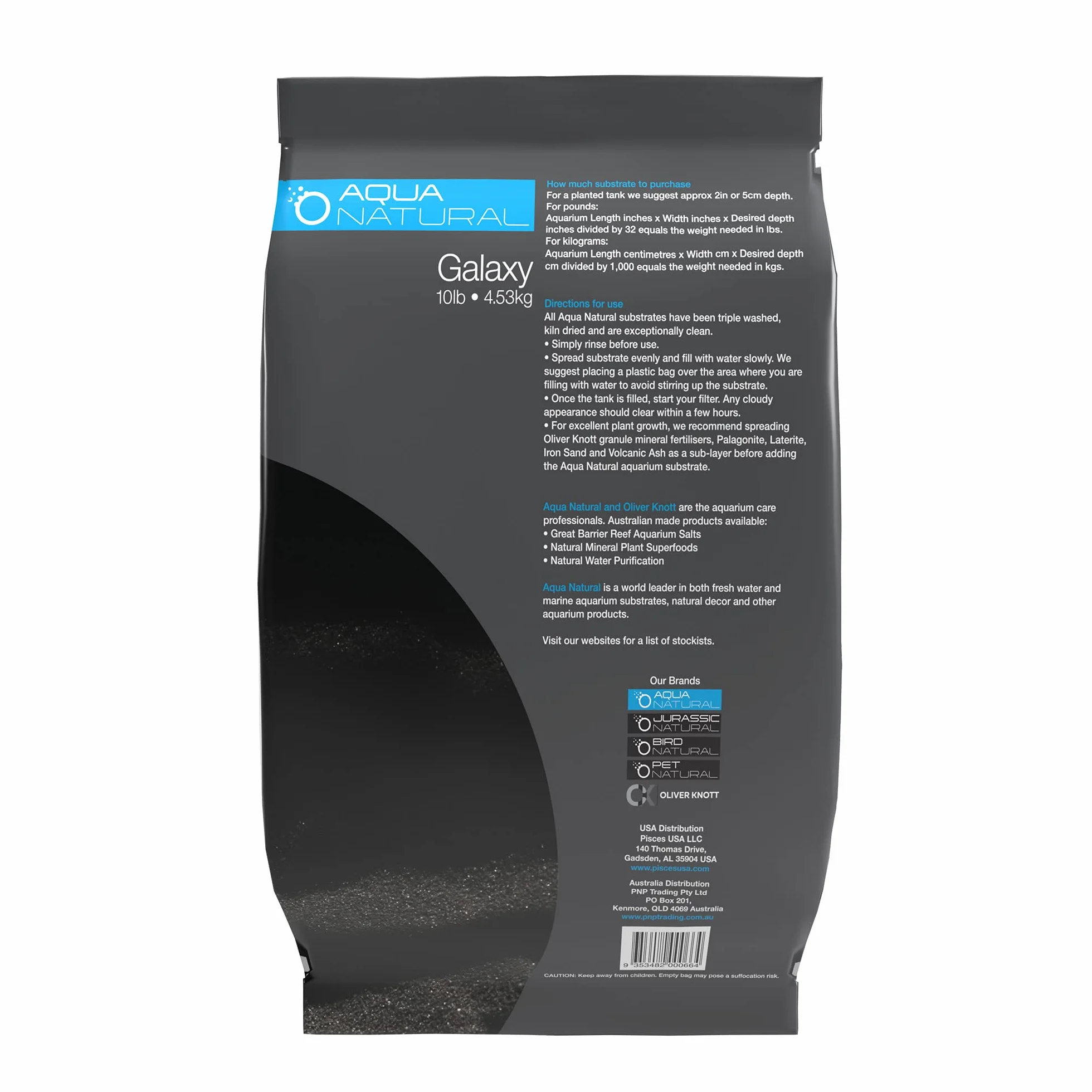 Aqua Natural Galaxy Sand Podłoże do aquascapingu, akwariów, terrariów i wiwariów, czarne, 9 kg