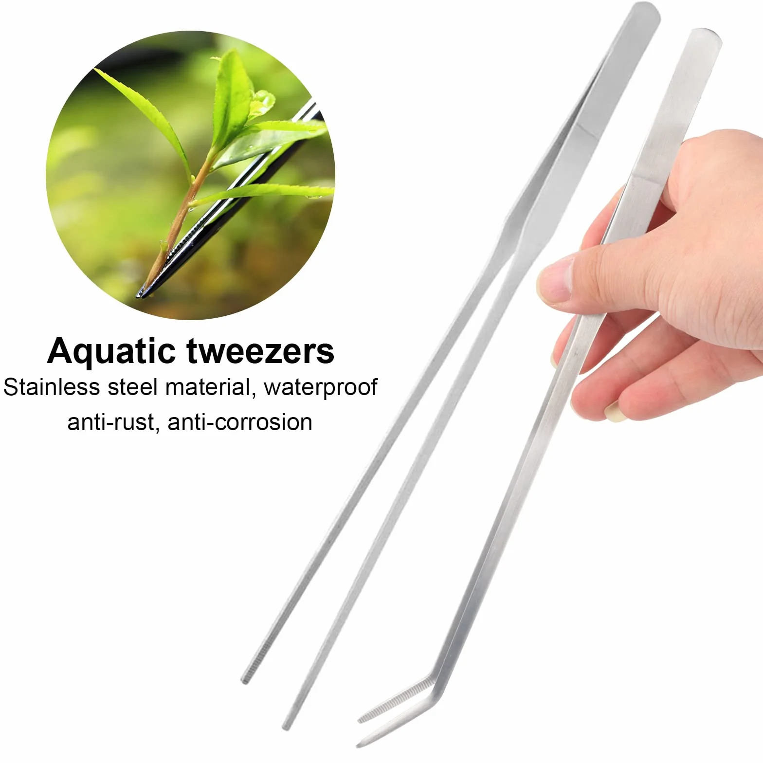 Zestaw 4 w 1 Aquascaping: nożyczki i pęseta z stali nierdzewnej, długi nożak z torbą do roślin, trimowania i czyszczenia