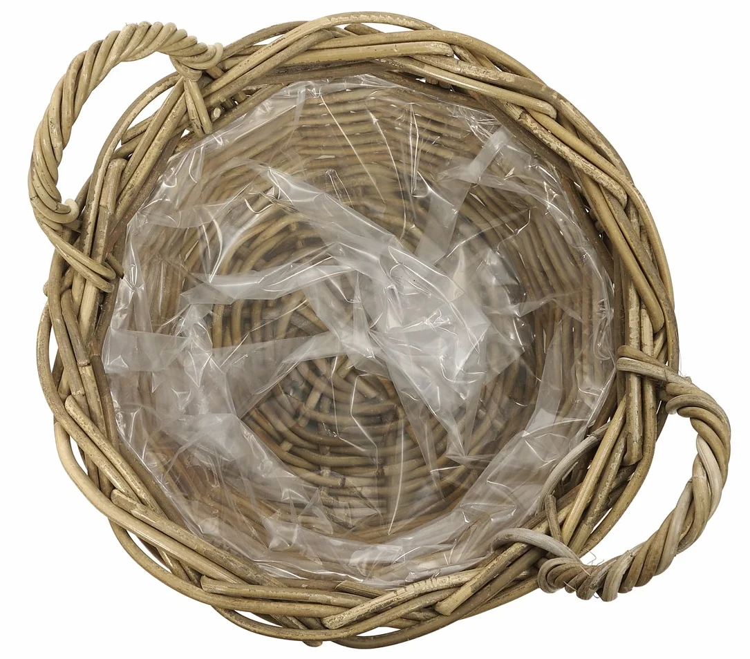 Dehner rattanowa donica na rośliny z uchwytem, Ø 26 cm, wysokość 12 cm, plecionka rattanowa, szaro-brązowa